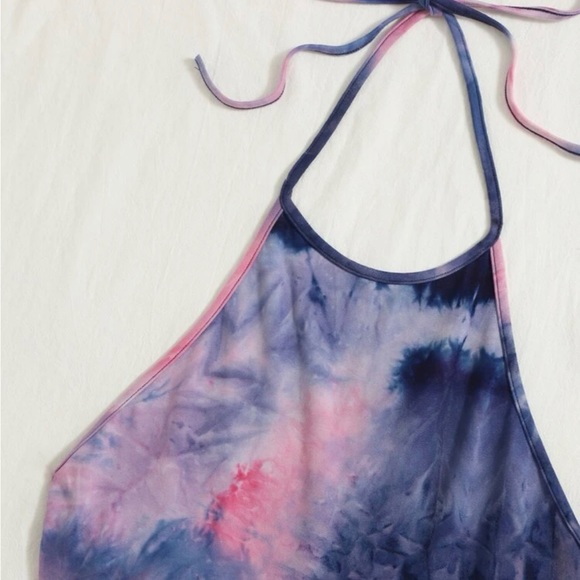 Tie Dye Knot Backless Unitard Romper - Picture 4 of 4